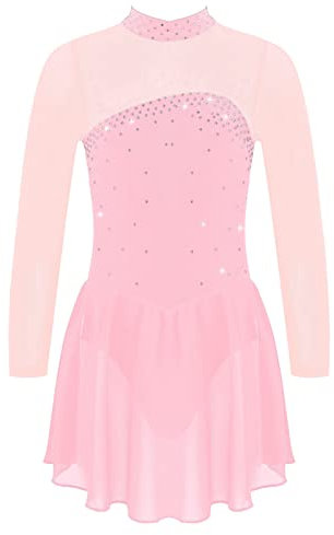 iEFiEL Mädchen Ballettkleid Glitzer Eiskunstlauf Kleid Kinder Swing Schaukel Tanzkleid Ballettanzug Langarm Body Trikot Turnanzug Wx_ Rosa 134-140