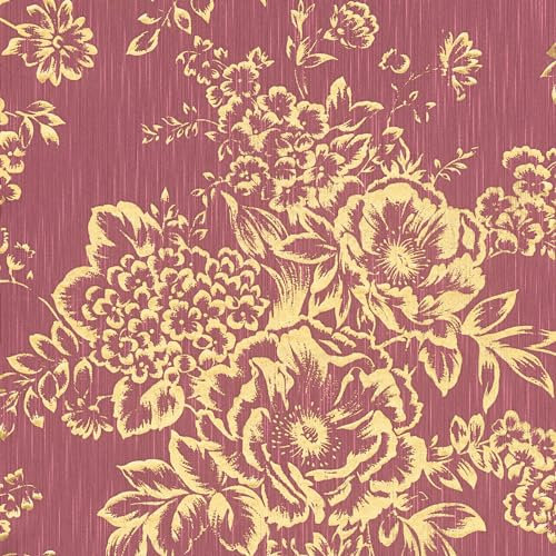 Blumen Tapete Profhome 306576-GU Textiltapete strukturiert mit floralen Ornamenten glänzend gold rot 5,33 m2