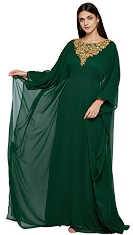 ANIIQ Dubai Farasha Kaftan Long Sleeves Evening, fiesta, Wedding Dress with Free Scarf, Verde botella., S