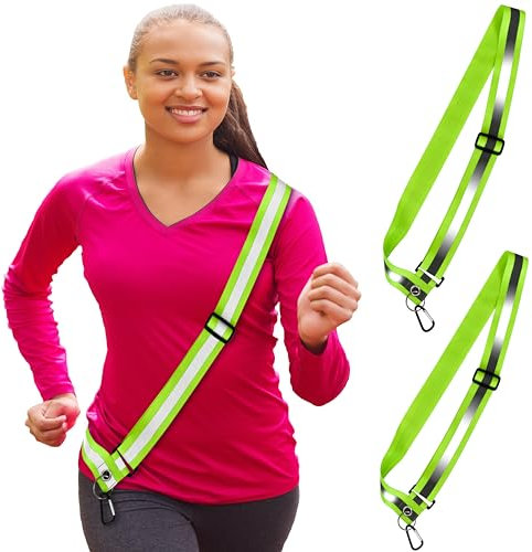 HiVisible Reflektierende Schärpe für Spaziergänge bei Nacht, verstellbare Sicherheitsschärpe für Herren, Damen, Kinder, reflektierende Gürtelschärpe zum Laufen, Wandern, Radfahren, 2 Stück