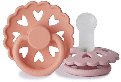 FRIGG Fairytale Confezione da 2 ciucci | Ciuccio in silicone | Senza BPA | Prodotto in Danimarca | Tettarella simmetrica a ciliegia | (Pretty In Peach/Primrose, Taglia 2 (6-18 Mesi))