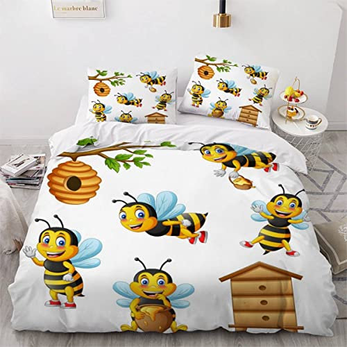 VASENA Bettwäsche Biene Süß Bettwäsche 135x200 Kinder Cartoon-Tiere Bettbezug Set Weich Microfaser Kinderbettwäsche 3 Teilig Mit ReißVerschluss Mit 2 Kissenbezug 80x80 cm