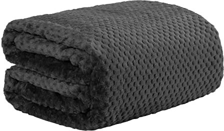 Dreamscene Black Throw for Sofa, Soft Cosy Warm Honeycomb Waffle Faux Fur Fleece Throw Blanket for Bed King Size Blanket Lightweight Fluffy Bed Throws, 200 x 240cm