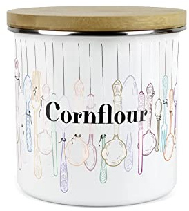 Purely Home Vintage Cutlery Cornflour Storage Canister - White Metal Enamel Kitchen Food Storage Container