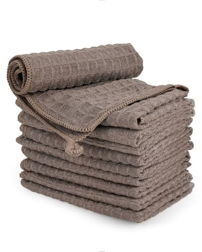 watchget Barista Mikrotuch, 10 Stück, Mikrofaser, Barista, Reinigungstücher, Waffelgewebe, Küche, Geschirrtuch, Kaffee, Bar, Handtuch, Kaffeemaschine, Reinigungstuch, Braun (30.5x30.5 cm)