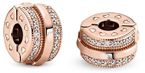 Annmors 925 Sterling Silber Bead Charms für Europäische Armbänder und Halskette Sparkling Row Clip Perlen mit 5A Zirkonia, Weihnachten, Valentinstag, Muttertag für Frauen und Mädchen packs of 2