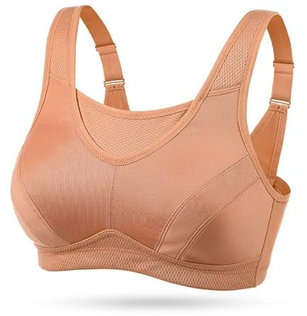 Wingslove Damen Starker Halt Sport BH Große Brüste Ohne Bügel Breite Träger Verschluss Bustier Lauf Joggen Bra (Orange 80G)