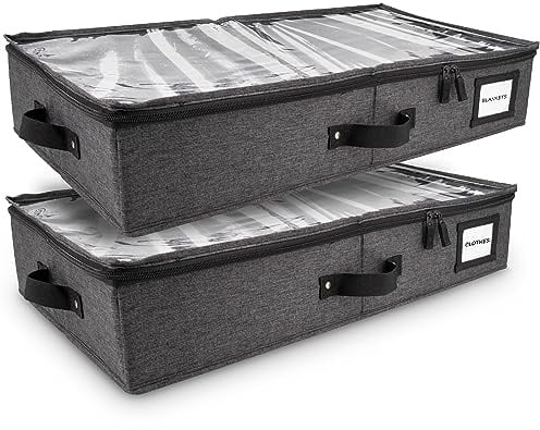 HOMELUX THEORY 2pc Under Bed Storage Containers, Bedroom Under the Bed Drawer Storage Organizer with Bins and Lids, Large Underbed Clothes Storage Box Ideal for Blanket, Fabric, & Shoes (Dark Gray)
