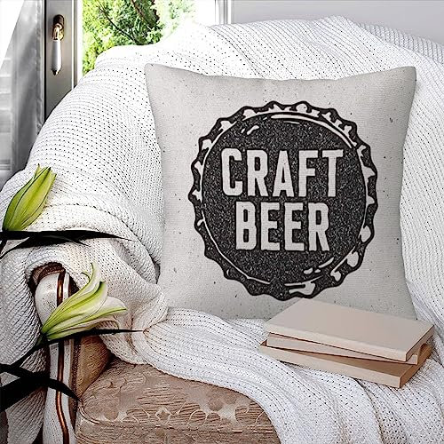 Kissenbezüge 45x45cm,Abzeichen Vintage Craft Beer Sign Ink Stamp Designs Cap Bottle Tap Bar,Dekorationskissenbezüge quadratisch weich Kissenbezüge für Couch Sofa Bett