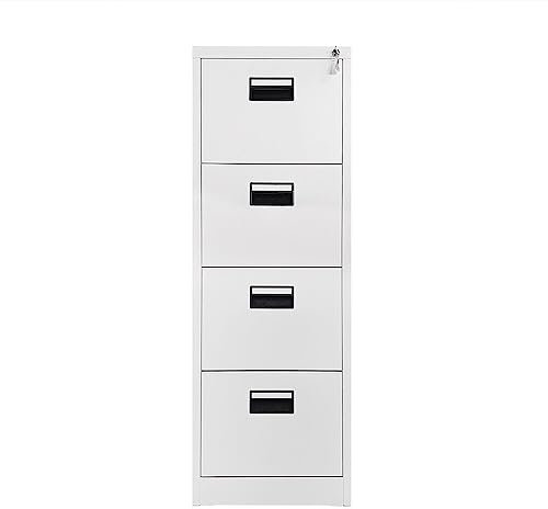 Panana Heavy Duty File Cabinet Metal Storage 4Drawer Organizer Document Sundries Storage Lockable Office Case,White