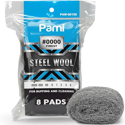 PAMI 8 Stück Stahlwolle Reinigungspads für Schmutz, Fett und Dreck | Scheuerschwamm aus Wolle für Küche und Bad | Extra feine Stahlwolle zum Polieren u