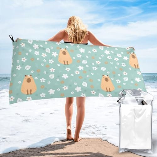 ZORIN Schnell trocknendes Handtuch für Männer und Frauen, Mikrofaser, leicht, Badetücher, 80 x 160 cm, stilvoller Druck, lustiger Capybara mit Blumen, sandfrei, Strandtuch für Schwimmbad, Sport,