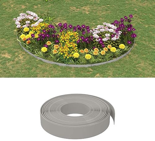 Rasenkante Grau 10 m 10 cm Polyethylen, CIADAZ Beetumrandungen, Beeteinfassung, Grabumrandung, Zaun Garten, Beetabgrenzung, Beetzaun