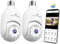 SYMYNELEC Camara de Bombilla Vigilancia WiFi Exterior 2K 4MP, Cámara de Seguridad 360°con Detección Humana AI, Seguimiento Automático, Visión Nocturna a Color, Audio Bidireccional, Alexa, IP65, 2PCS