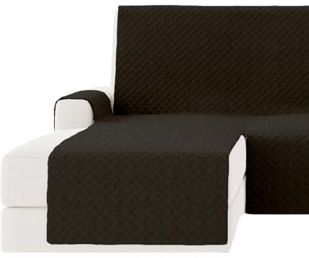 GAMUSI Sofabezug für Chaiselongue, 200 cm, Eckteil links (bis 230 cm breit), gepolstert, einfarbig, atmungsaktive Baumwolle, Dunkelgrau