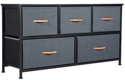 Panana Chest of Drawers Dresser Storage Tower Bedroom Cabinet Stand with Removable Fabric Drawers Bins for Closet - Steel Frame, Wood Top Organizer for Bedroom, Entryway, Closet (Dark gray)