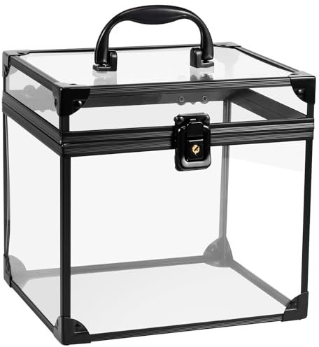 Clear Crown Box Cosmetics Organizer Box with Padlock and Keys Toiletry Storage Box Portable Transparent Makeup Train Cases Toiletry Travel Case for Home