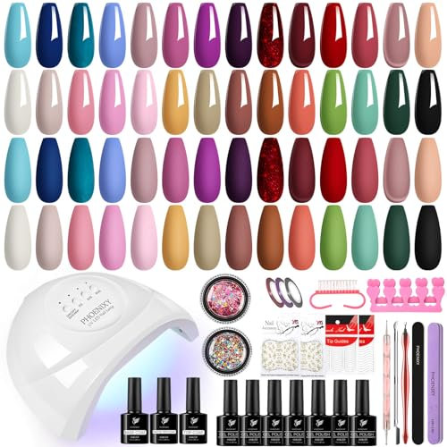 Kit Semipermanente Unghie, Phoenixy 28 Colori Smalto Semipermanente Unghie con 48W Lampada UV LED Unghie, Kit Unghie Gel Completo con Strumenti Nail Art per Principianti Regalo per Donne