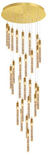 kaixunl Gold 28 Lichter Große Foyer-Kronleuchter für hohe Decken 12 Fuß langer Wendeltreppen-Anhänger-Kronleuchter Kristalldecke L