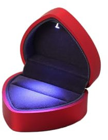 DELALO Elegante Ringschachtel mit Samt-Innenfutter und LED-Beleuchtung, 70x65x45 mm (Rot)