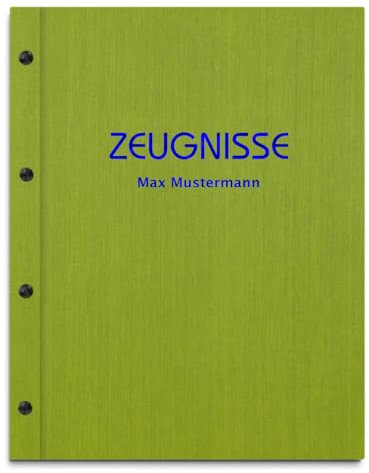 Personalisierte Zeugnismappe mit eigenem Namen in grüner Leinenoptik – inkl. 12 Sichthüllen – Handgefertigte Mappe für Zeugnisse und Urkunden