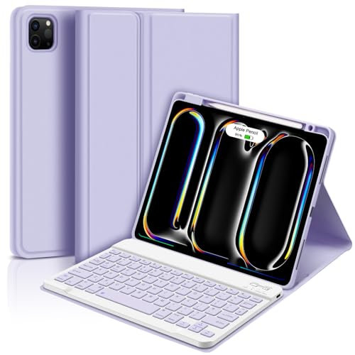GOKOCO Keyboard Case for 2024 iPad Pro 11inch(M4),Tablet Cover with Colorful Magnetically Detachable Wireless Bluetooth Keyboard for iPad Pro11 5th Gen ONLY Give Full Protection with iPad-Purple