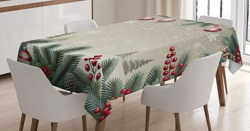 ABAKUHAUS Weihnachten Tischdecke, Winterkiefernblätter Weihnachten, Schmutzabweisend Pflegeleicht Waschbar Druck Mit Klaren Farben ohne Verblassen, 140 x 170 cm, Rubin Khaki Kadett Blau