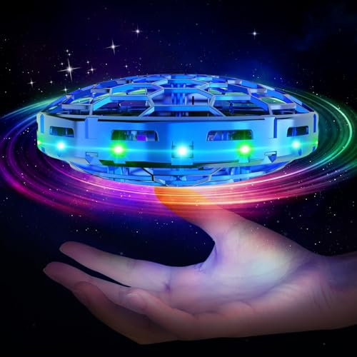 Skeufy Fliegender Ball, Hover Ball Magic Spinner Ball mit RGB Licht, Flying Orb Ball Mini Drohne für Kinder, Hand Controlled Schwebeball Spielzeug Geschenke für Jungen Mädchen 6-12 Jahre (Blau)