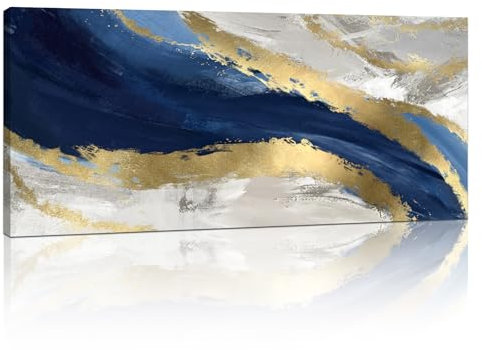 Mit Rahmen Großes Leinwandbilder Bilder, Abstrakt Blaues Goldenes Marmor bild auf leinwand Wandkunst Modern Wandbilder XXL Kunstdruck Deko für Wohnzimmer Schlafzimmer fertig zum Aufhängen 120x50cm