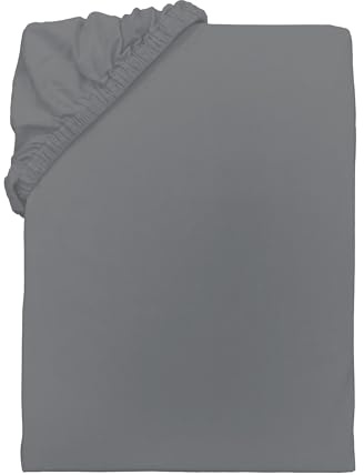 TOM TAILOR Jersey-Spannbettlaken, ca. 180-200x200 cm, 100% Baumwolle/Jersey, Mit Rundum-Gummizug, UNI, Grau (Moody Grey)
