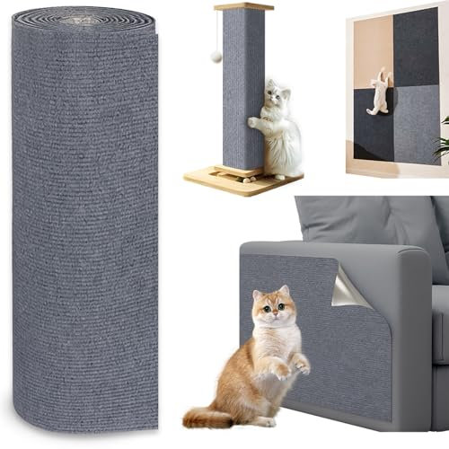 Jyvex Katze Kratzmatte Selbstklebend, 300cmx40cm Kratzbretter Kratzschutz für Sofa, Trimmbare DIY Kratzbrett für Katze Bäume Wand Möbel und Couch Schutz (Grau)