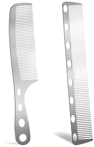 Aeaocvo Metallkamm 2 Stück Hair Comb, Kamm Friseurkämme Metall Haar Friseur Kamm Set, Metallkamm Haare und Bartkamm für Herren Frauen