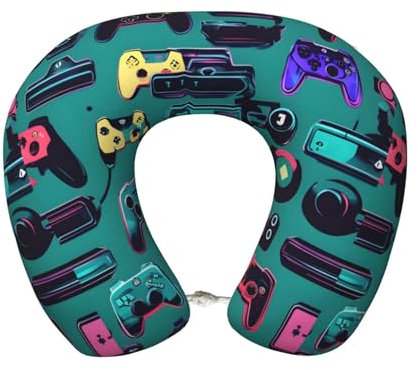 BREAUX Gaming Controller Muster Druck Memory Foam Reisekissen U-förmiges Reisekissen Nackenkissen für Fahren Nickerchen