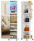 Gurexl 360° Rotating LED Jewelry Armoire, Full Length Mirror with Jewelry Storage Rear Storage Shelves, Floor Standing 3 Color Dimmable Mirror Jewelry Organizer with 4 Lockable Wheels (White)