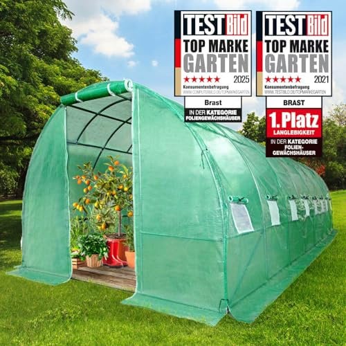BRAST® Gewächshaus Foliengewächshaus mit Stahlfundament | 2x3m - 3x8m | inkl. Erdanker & 16 Aufrollbare Fenster mit Moskitonetz | UV-stabilisierte & verstärkte Gitterschutzfolie 200g/m² | 300x800cm
