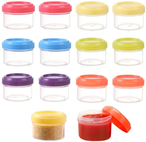 Puedno 12pcs Mini Plastic Storage Containers with Lids, 35ml Food Storage Containers, Reusable Small Frozen Food Storage Containers Stackable Snack Storage Pot, 6 Colours