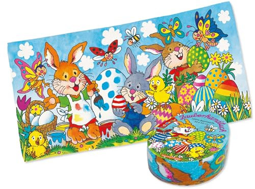Lutz Mauder – Zauberhandtuch Kinder, Ostern, Flauschiges Handtuch in Eiform, Osternest, Baumwolle, 60 x 30 cm, saugfähig und weich, entfaltet Sich mit Wasser, Geschenk für Kinder, Osterkorb