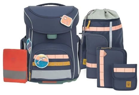 LÄSSIG 7-teiliges Schulranzen Set Kinder/School Set Slim Unique Navy