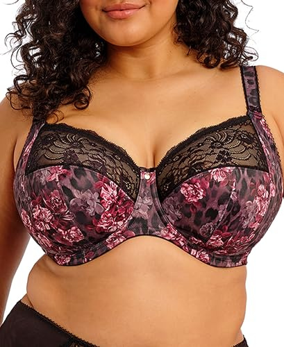 Elomi Women's Morgan Banded Comfort & Support. Three-Section Cup, Side Frame, Stretch Lace. Solid Color Dd+ Bras, Dark Romance, 42HH