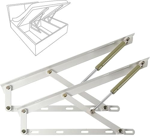 HNZHUXUE Resorte de Gas para Elevación de Cama (2 Unidades), Mecanismo Hidráulico de Elevación de Cama, Bisagras Resistentes para Somier de Cama, Soporte de Elevación de Gas/White/150Cm/4.9Ft