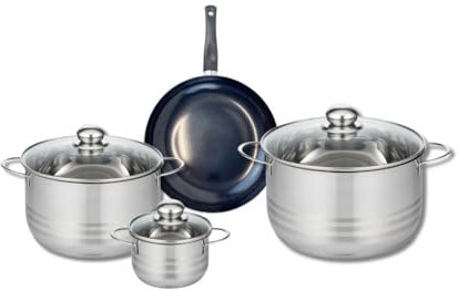 ELO 9711750 Batterie de cuisine 4 pièces, Ensemble de 1 Poêle de cuisson 20 cm et 3 faitouts 16, 20 et 24 cm Elo Prima Brillant, inox, induction