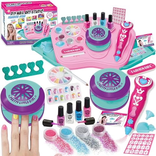 ANGREEL Kit Unghie Bambina, Set per Nail Art per Bambine e Ragazze 3 6 7 8 10 12 anni, Unghie Set Manicure Gioco Asciugacapelli Kit Gioco Per Unghie Bambina Nail Art Giocattoli Regali Natale Compleann