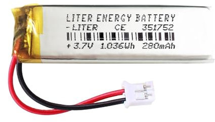 Battery 351752 LiPo 3.7V 280mAh 1.036Wh Rechargeable with connector PH2.0 (JST-PHR-02) Type B lithium: Make sure the polarity of the device matches 54x17x3.5mm (PH2|280mAh|351752)