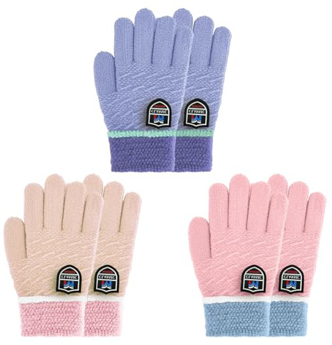 Migliore Wear Winter Kinder Handschuhe, 3 Paar Vollfinger Handschuhe für Jungen und Mädchen, Warme Strickhandschuhe Stretch für 4-10 Jahre