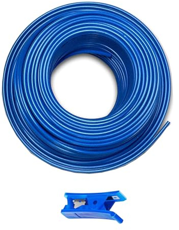 HUAZIZ 50 Meter Blau Kühlschrankschlauch, Zulaufschlauch, Osmose Schlauch für Side by Side Kühlschrank, Wasserfilter, Aquarium, Wasserzulaufleitung 1/4 (6,35 mm) mit Blau Schlauchcutter