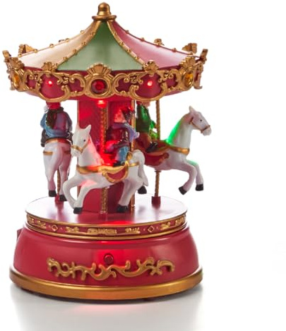 The Christmas Workshop Carousel with Music and Lights/Festive Rotating Decoration with LED Illumination and Classic Carols 73949