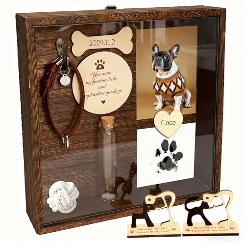 Ligtmor-21,8 cm Große Schattenbox für Haustiere Gedenkgeschenk,Halsbandhalter,Bilderrahmen,Hundeskulptur Holz,Beileidsgeschenk Tierliebhaber,Tisch Wandbehang (Dunkelbraun)