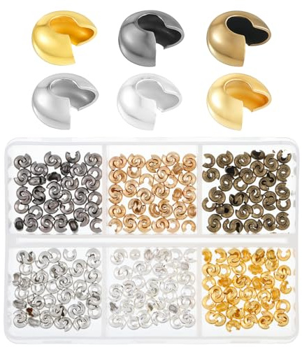 300 PCS Metal Crimp Covers, 3mm Jewelry Crimp Beads Half Round Open, Crimps Covers for Jewelry Making, DIY Craft Supplies, 6 Colors