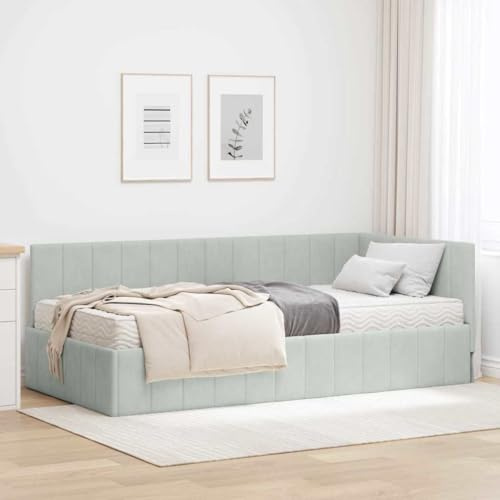 Amorsee Boxspringbett 100 x 200 cm mit Matratze, Einzelbett mit Matratze, Polsterbett, Sofabett, Tagesbett, Universelle Bettseite, Bett, Schlafzimmer, Kinderzimmer, Hellgrau