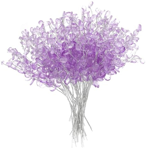 jojofuny Acrylperlen 50 Stück Dekorative Tropfen Violett | Acryl, Wasserfallartige Form mit Drei Strängen Je Stiel, Klare Optik, für Braut, Kranz und Basteln